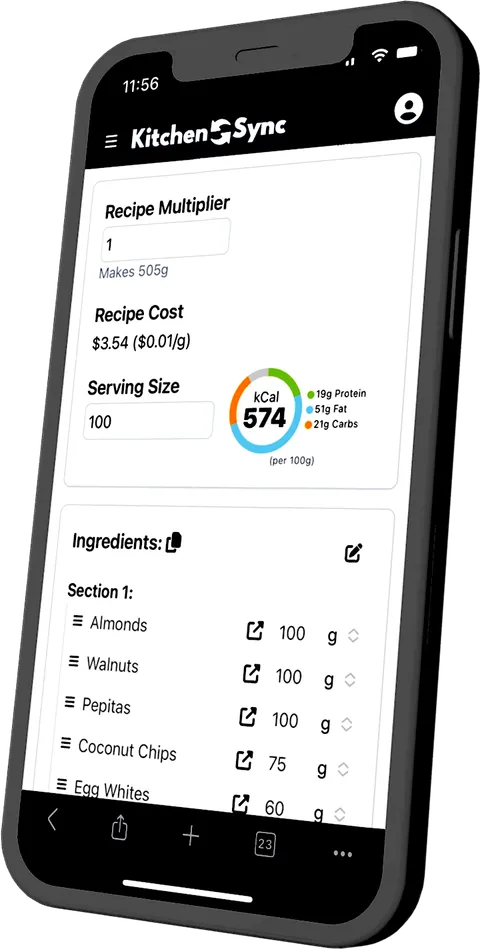KitchenSync app shown on a mobile phone screen